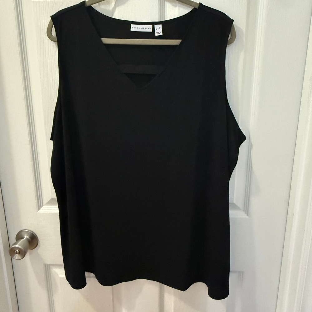 Susan Graver Women's Plus Size 3x Black V Neck Sleeveless Liquid Tank Top Shirt